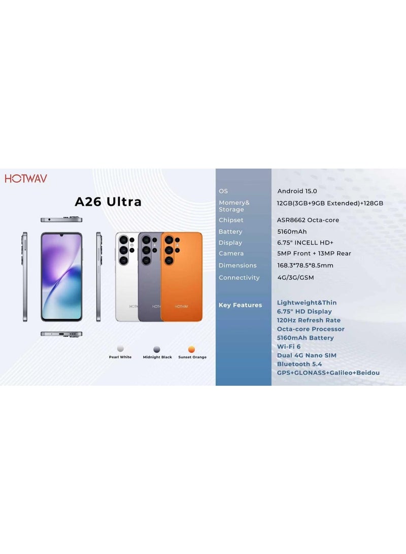 A26 Ultra Dual SIM Sunset Orange (3+9=12)GB RAM 128GB ROM